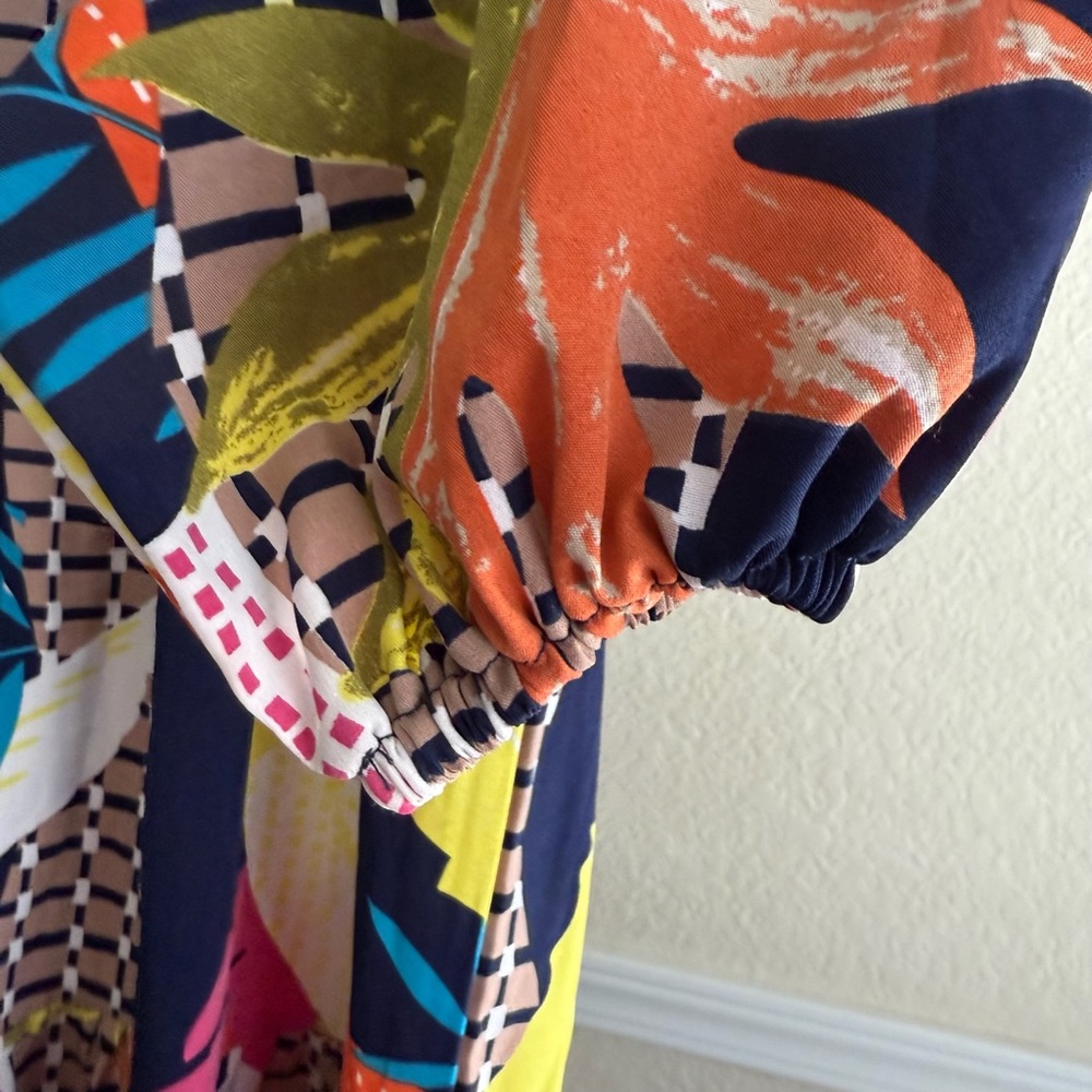 Boho Geometric Print Midi Dress Flowing Tiered Fi… - image 4